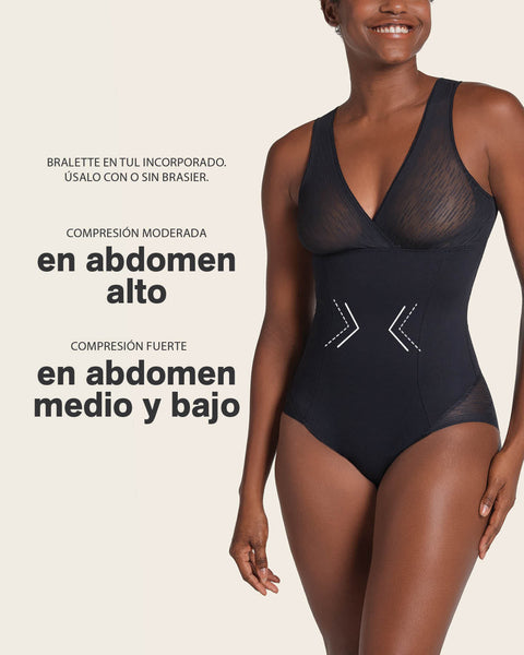 Sheer Stripe Detail Sculpting Bodysuit#color_700-black