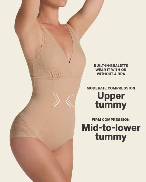 Sheer stripe detail sculpting bodysuit#color_801-golden-beige