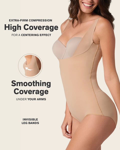 Plunge back classic sculpting body shaper#color_801-golden-beige