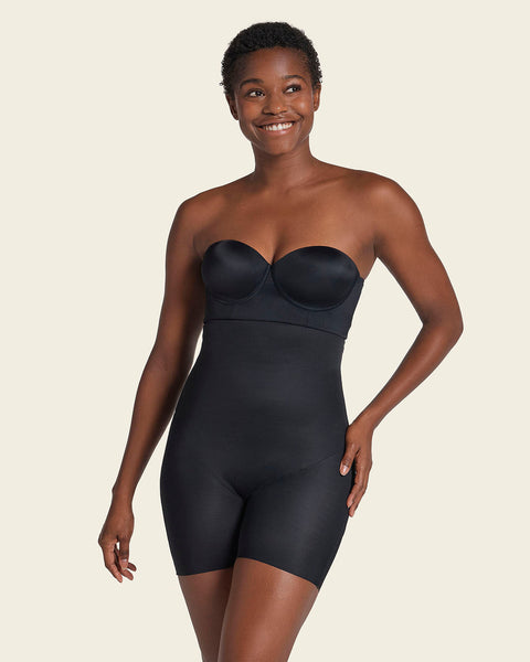 Strapless sculpting step-in body shaper with short bottom#color_700-black