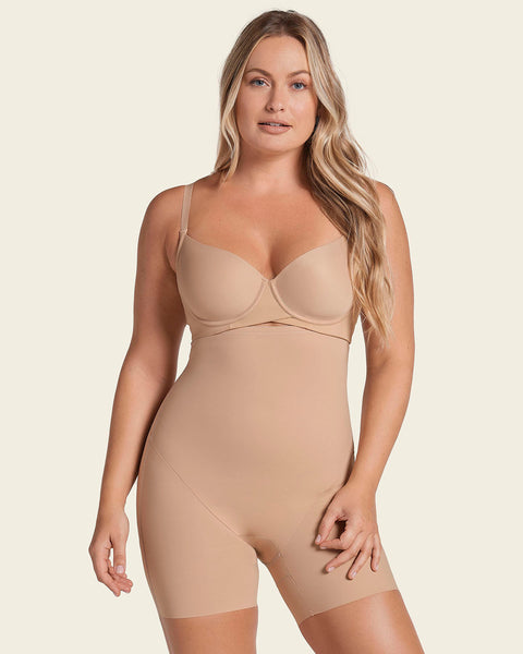 Strapless sculpting step-in body shaper with short bottom#color_802-nude
