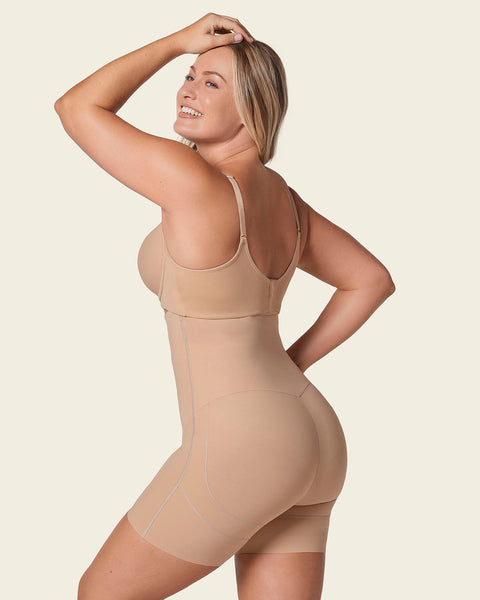 Strapless sculpting step-in body shaper with short bottom#