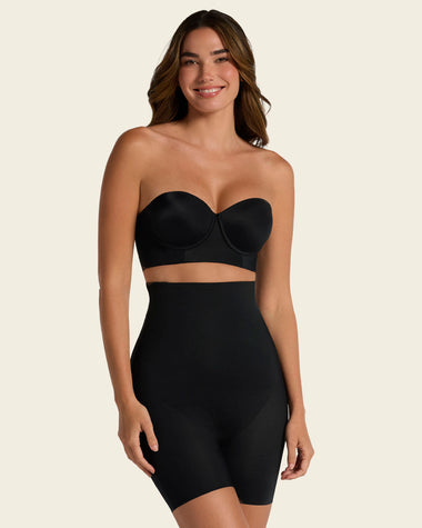 Strapless sculpting step-in body shaper with short bottom#color_700-black
