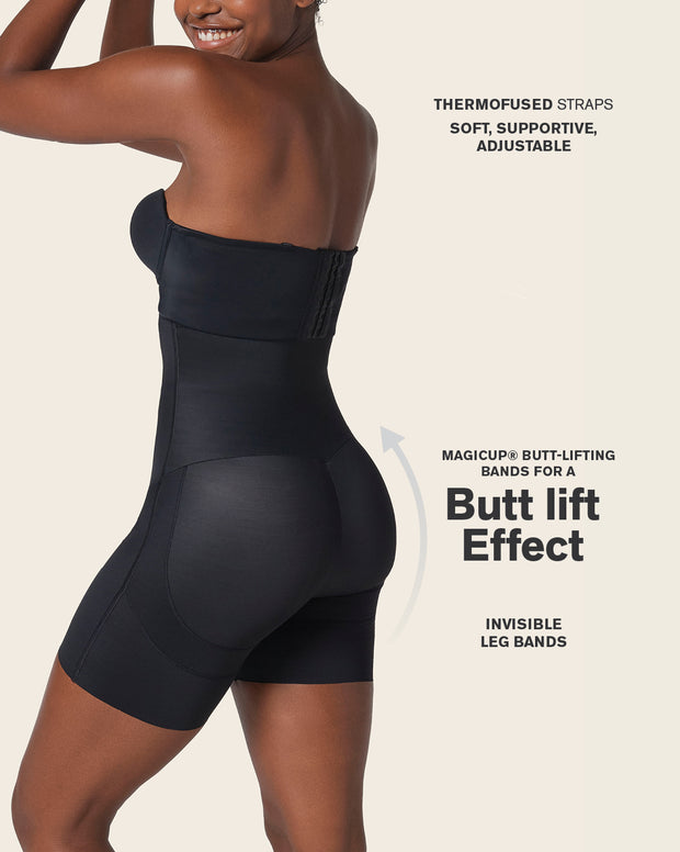 Strapless sculpting step-in body shaper with short bottom
