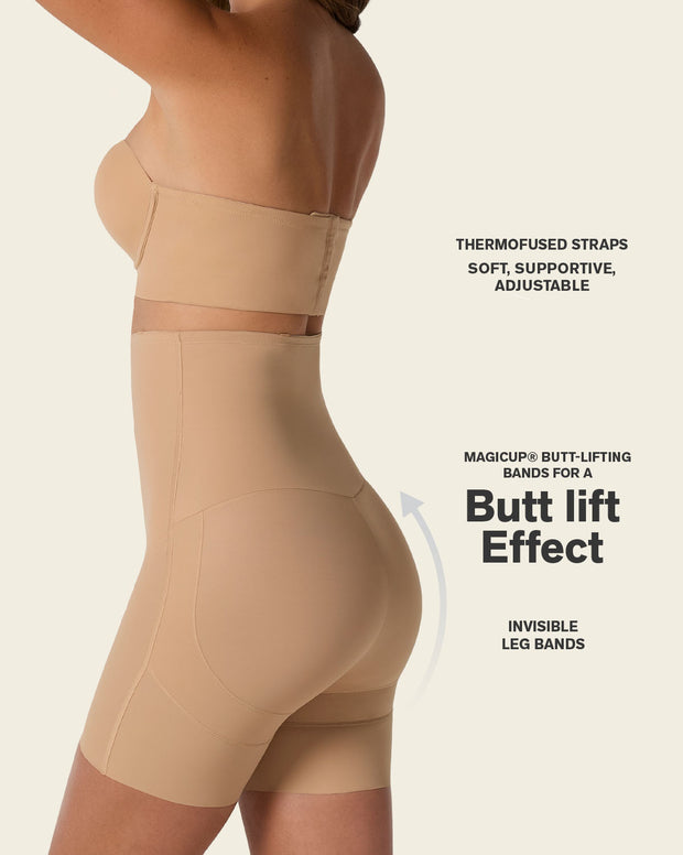 Strapless sculpting step-in body shaper with short bottom