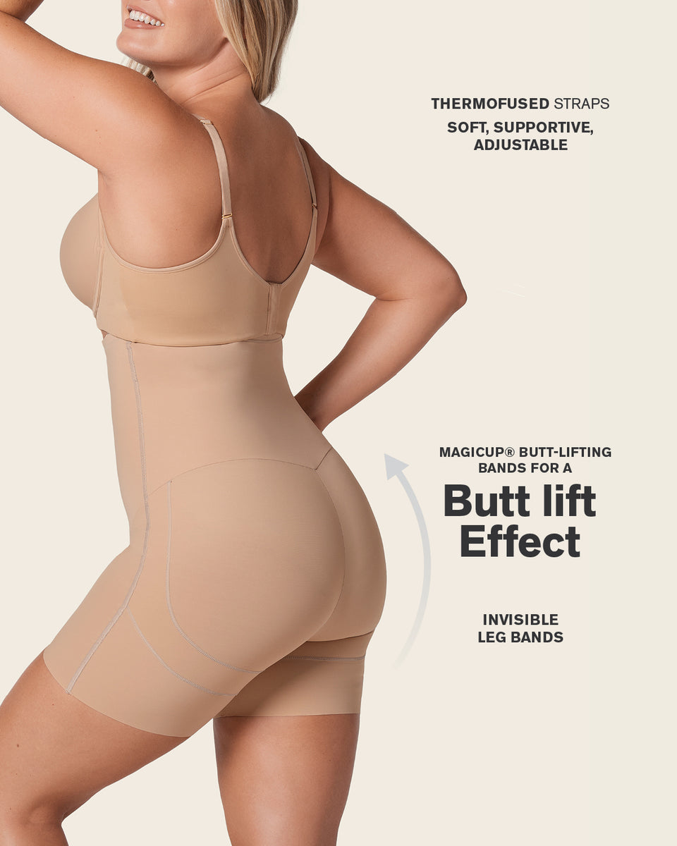 Strapless sculpting step-in body shaper with short bottom