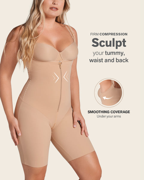 Beige high waist shorty girdle with flat tummy and buttocks