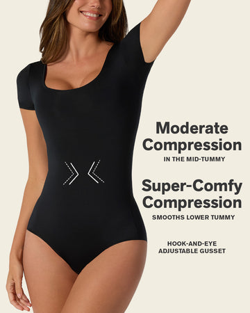 Short Sleeve Round Neck Shaper Bodysuit#color_700-black