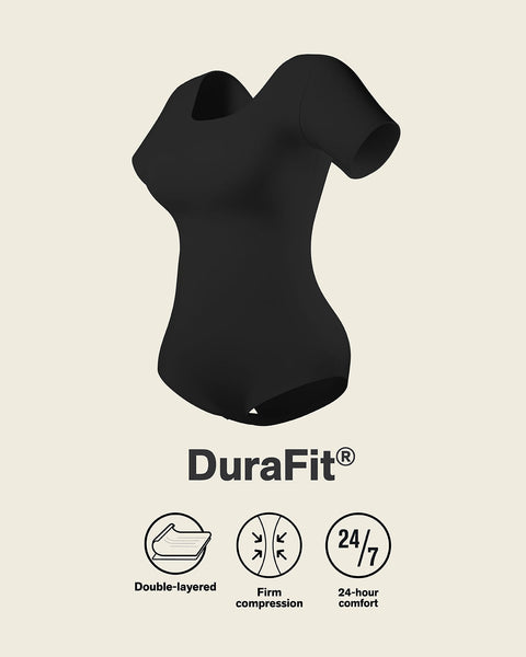 Short Sleeve Round Neck Shaper Bodysuit#color_700-black