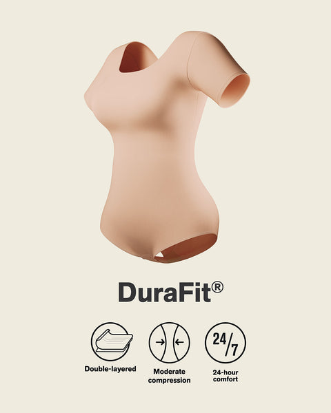 Short Sleeve Round Neck Shaper Bodysuit#color_801-golden-beige