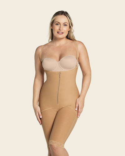 Knee-length body shaper with firm compression#color_880-natural-tan