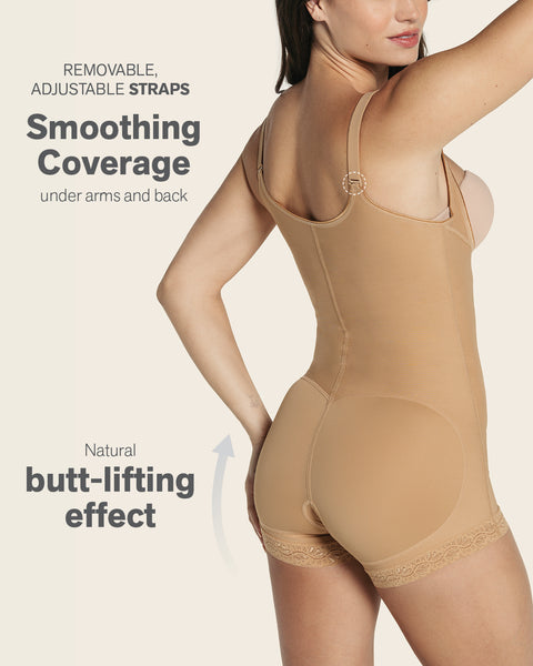 Boyshort bottom body shaper with firm compression#color_880-natural-tan