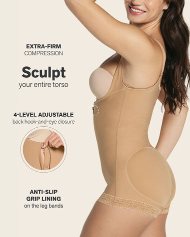 Boyshort bottom body shaper with firm compression#color_880-natural-tan