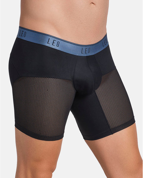 High-Tech Mesh Boxer Brief with Ergonomic Pouch#color_496-black-with-blue-elastic