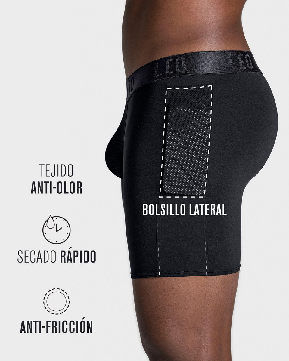 Long athletic boxer brief with side pocket