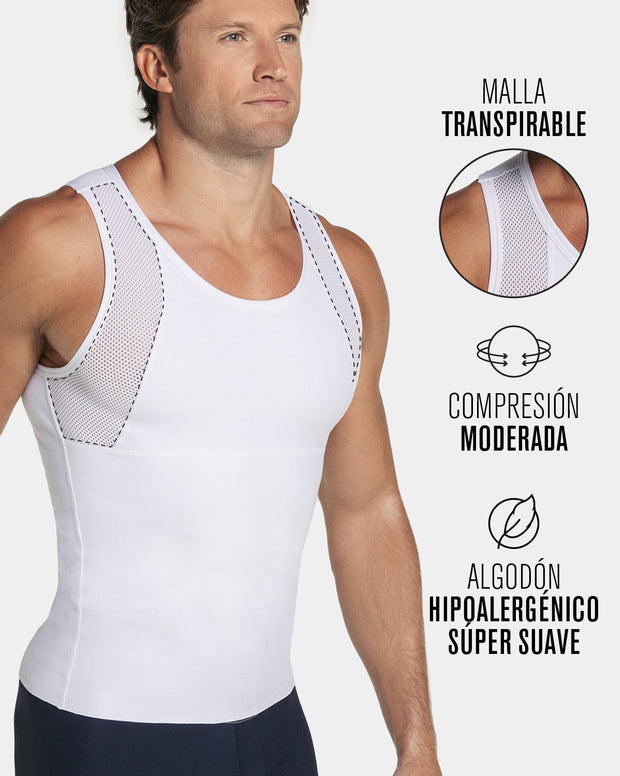 Stretch Cotton Moderate Compression Shaper Tank with Mesh Cutouts