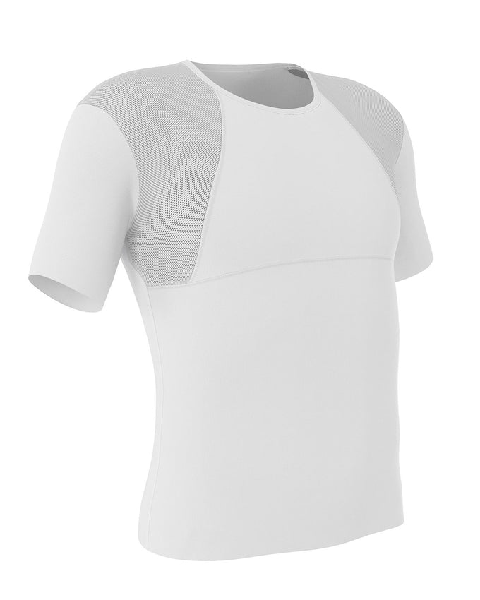Stretch cotton moderate compression shaper shirt with mesh cutouts#color_000-white