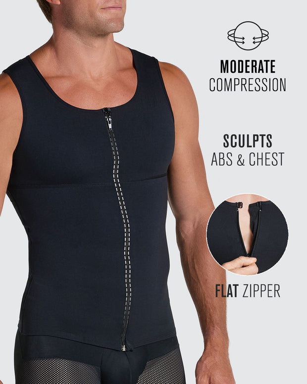 Compression vest with double layer of fabric on abdomen and back