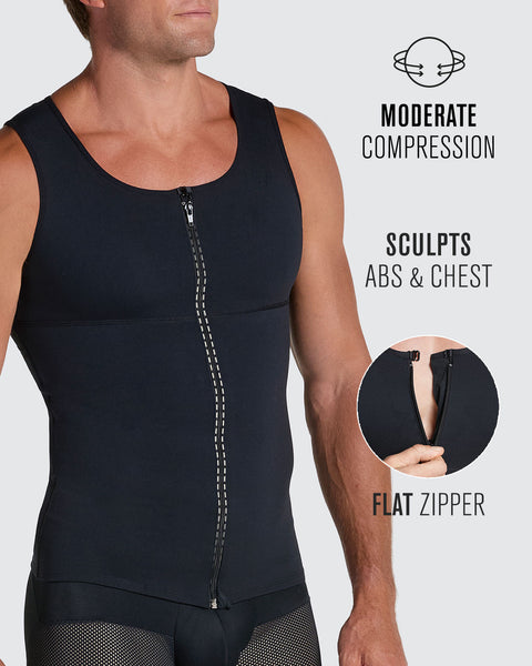 Compression vest with double layer of fabric on abdomen and back#color_700-black