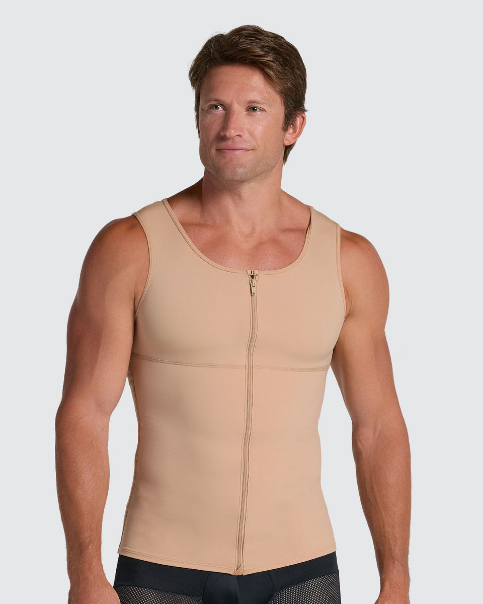 Compression vest with double layer of fabric on abdomen and back