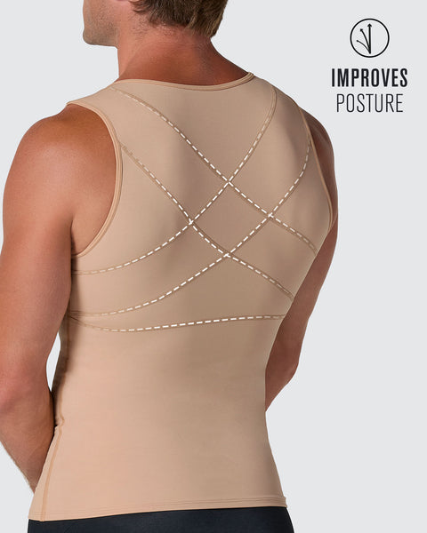 Compression vest with double layer of fabric on abdomen and back#color_801-golden-beige