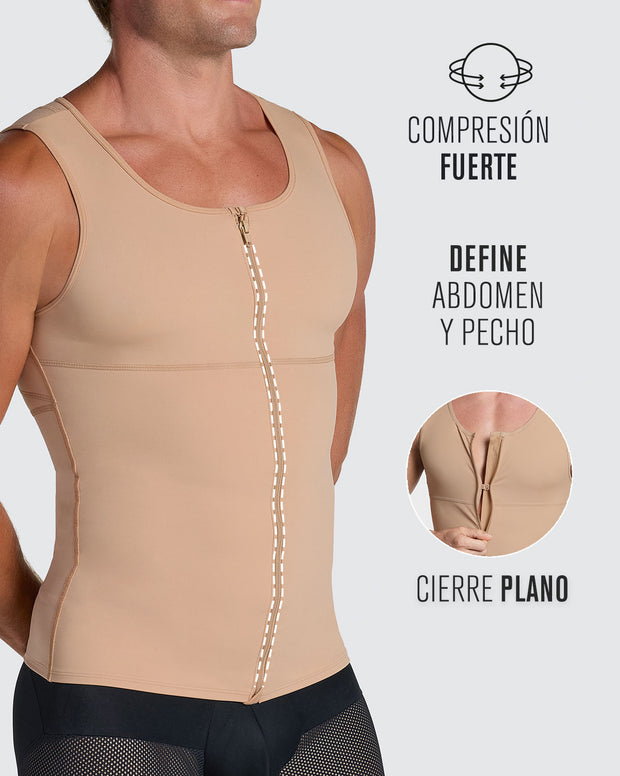 Compression vest with double layer of fabric on abdomen and back