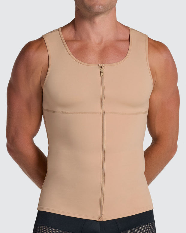 Compression vest with double layer of fabric on abdomen and back
