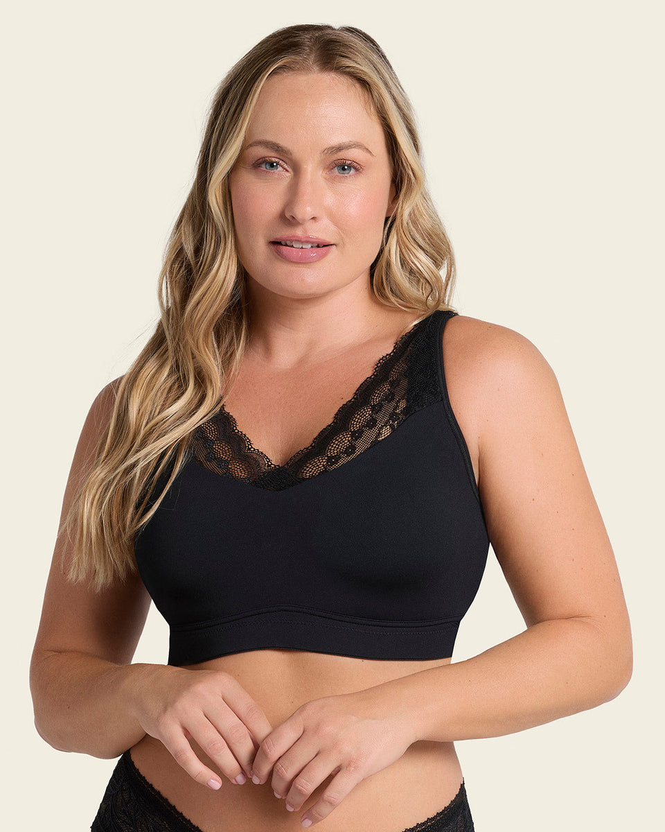 Mastectomy pocketed lace trim wireless bra
