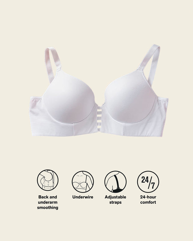 Memory foam push-up underwire bustier bra with strappy front