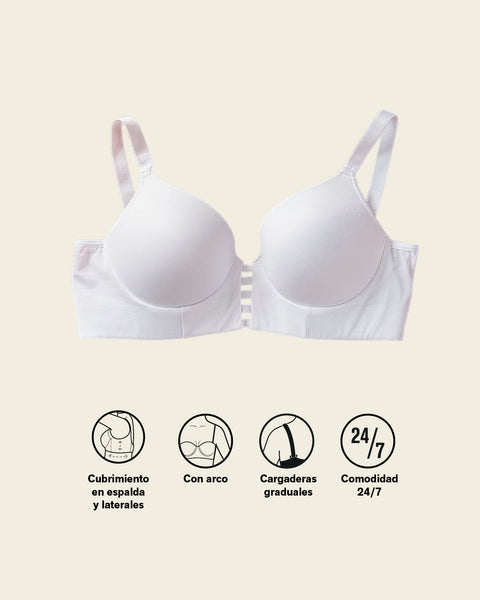 Memory foam push-up underwire bustier bra with strappy front#color_000-white