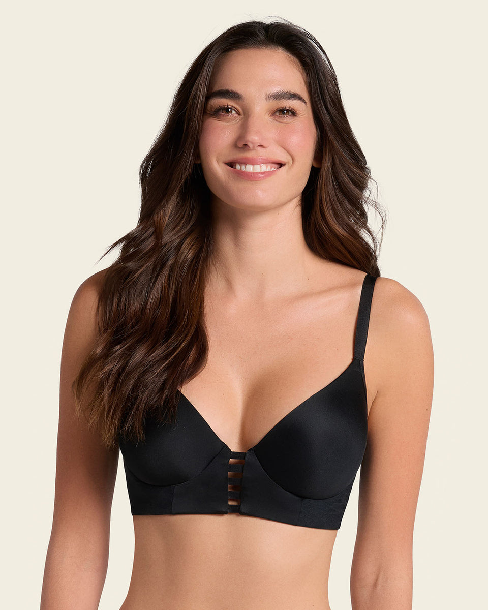 Memory foam push-up underwire bustier bra with strappy front