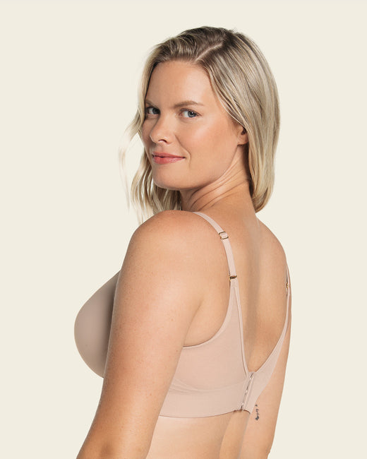 Memory foam push-up underwire bustier bra with strappy front#color_802-nude