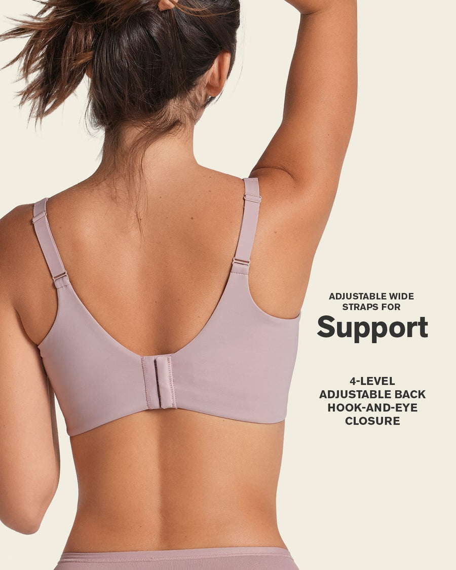 Leonisa Everyday Wireless Support Bra in rosewood seen from the back.