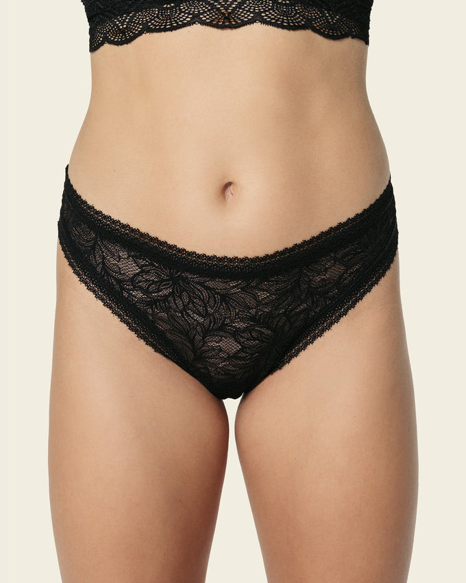 Floral lace thong panty#color_700-black