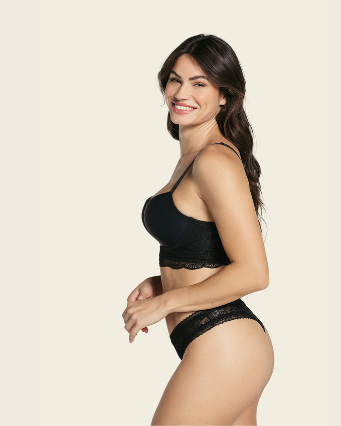 Floral lace thong panty#color_700-black