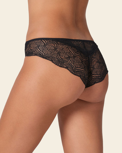 Half-and-half sheer lace cheeky hipster panty#color_700-black