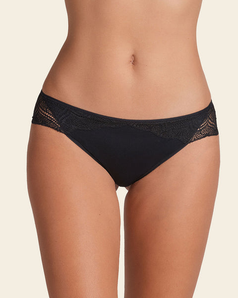 Half-and-half sheer lace cheeky hipster panty#color_700-black