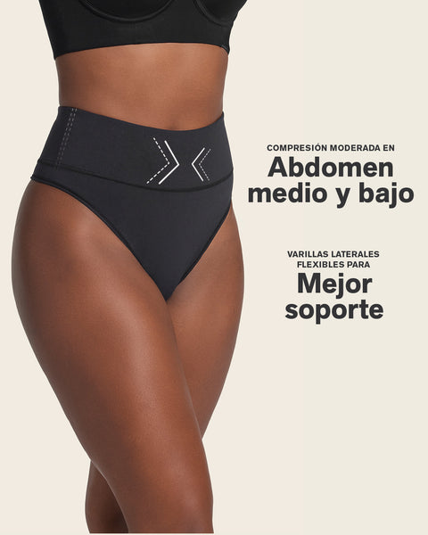 High-waisted seamless moderate shaper thong panty#color_700-black