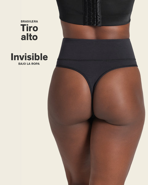 High-waisted seamless moderate shaper thong panty#color_700-black