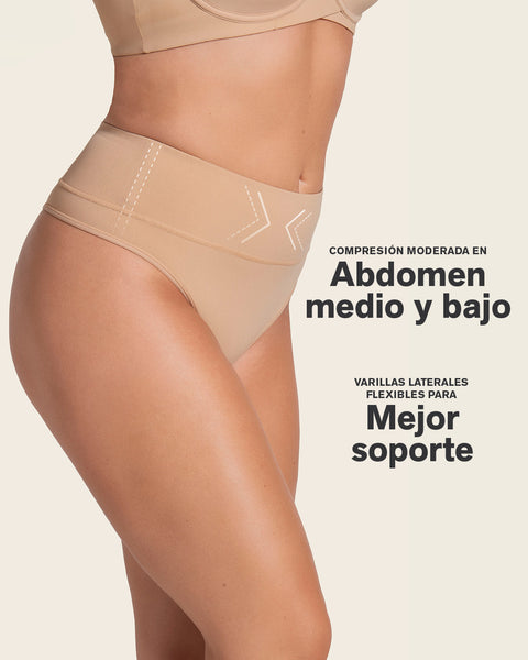 High-waisted seamless moderate shaper thong panty#color_802-golden-beige