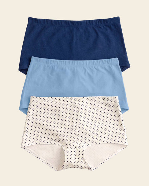 3-Pack Stretch Cotton Comfy Boyshort Panties#color_s30-light-blue-dots-dark-blue