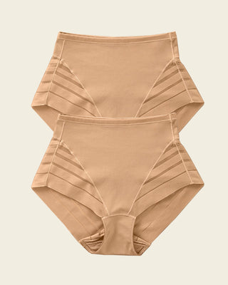 2-Pack Stripe Undetectable Lace Classic Shaper Panties#color_s02-golden-beige