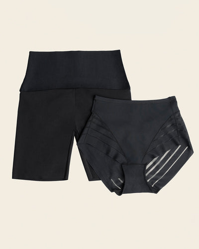 PowerStay Short & Stripe Undetectable Panty Bundle: Black Seamless Set