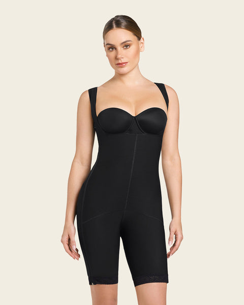 Torso-to-thigh firm body shaper (side zippers)#color_700-black