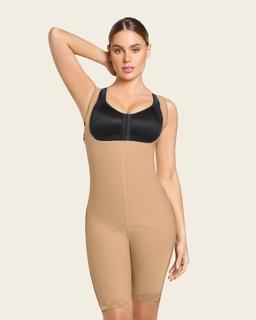 Torso-to-thigh firm body shaper (side zippers)#color_880-natural-tan