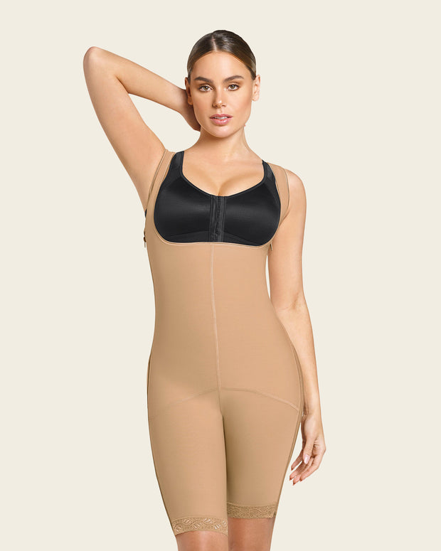 Torso-to-thigh firm body shaper (side zippers)#color_880-natural-tan