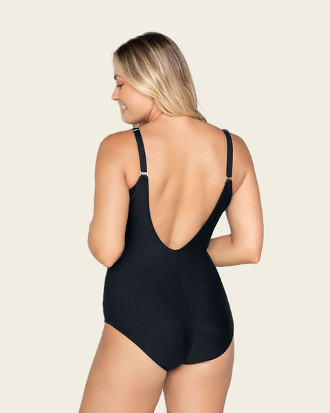 Slimming classic one-piece swimsuit criss-cross top#color_700-black