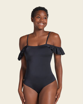 One-piece swimsuit with interchangeable removable straps#color_700-black