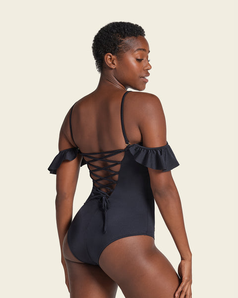 Black off the shoulder one hot sale piece swimsuit