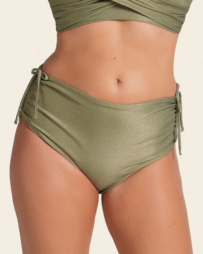 High-Waisted Slimming Bikini Bottom with Adjustable Sides#color_629-iridescent-green